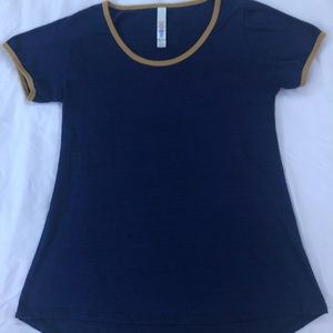 LuLaRoe Classic Tee, blue and mustard yellow color